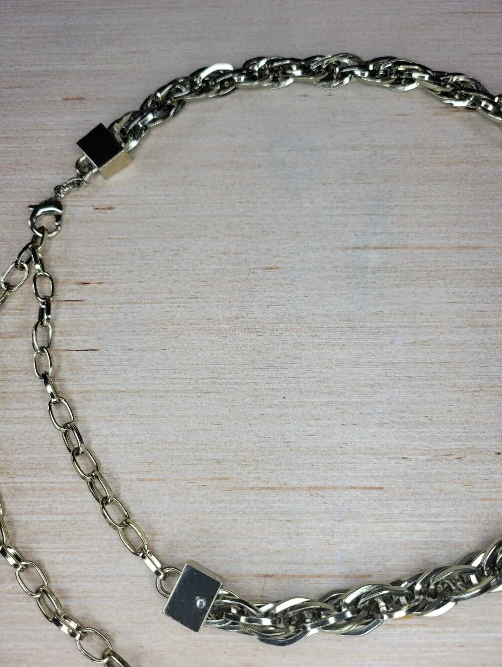 Chain Belt Gold Tone Mixed Link Cube Detail Adjustable 43 Inch